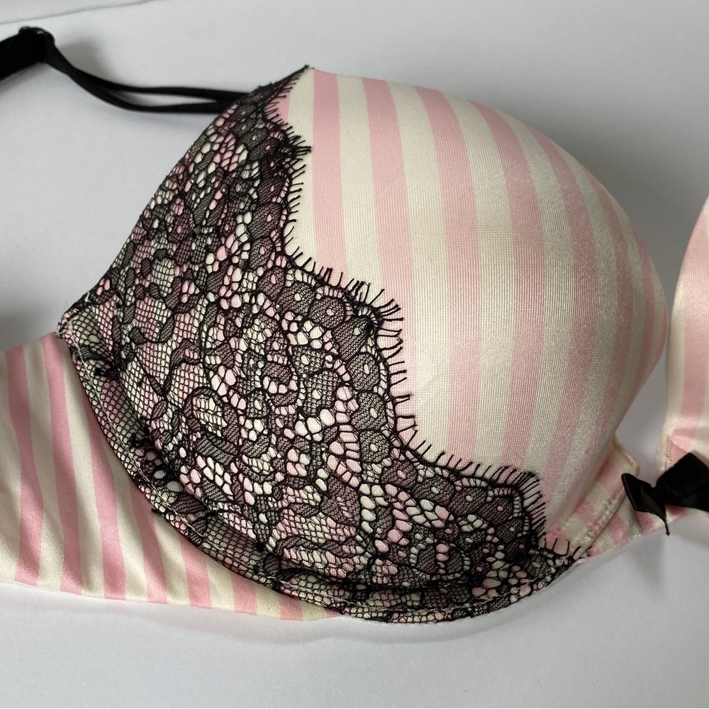 Victoria's Secret, Very Sexy Push-Up, Striped Lace Bra, 32D, Pink, White, Black - Picture 2 of 5